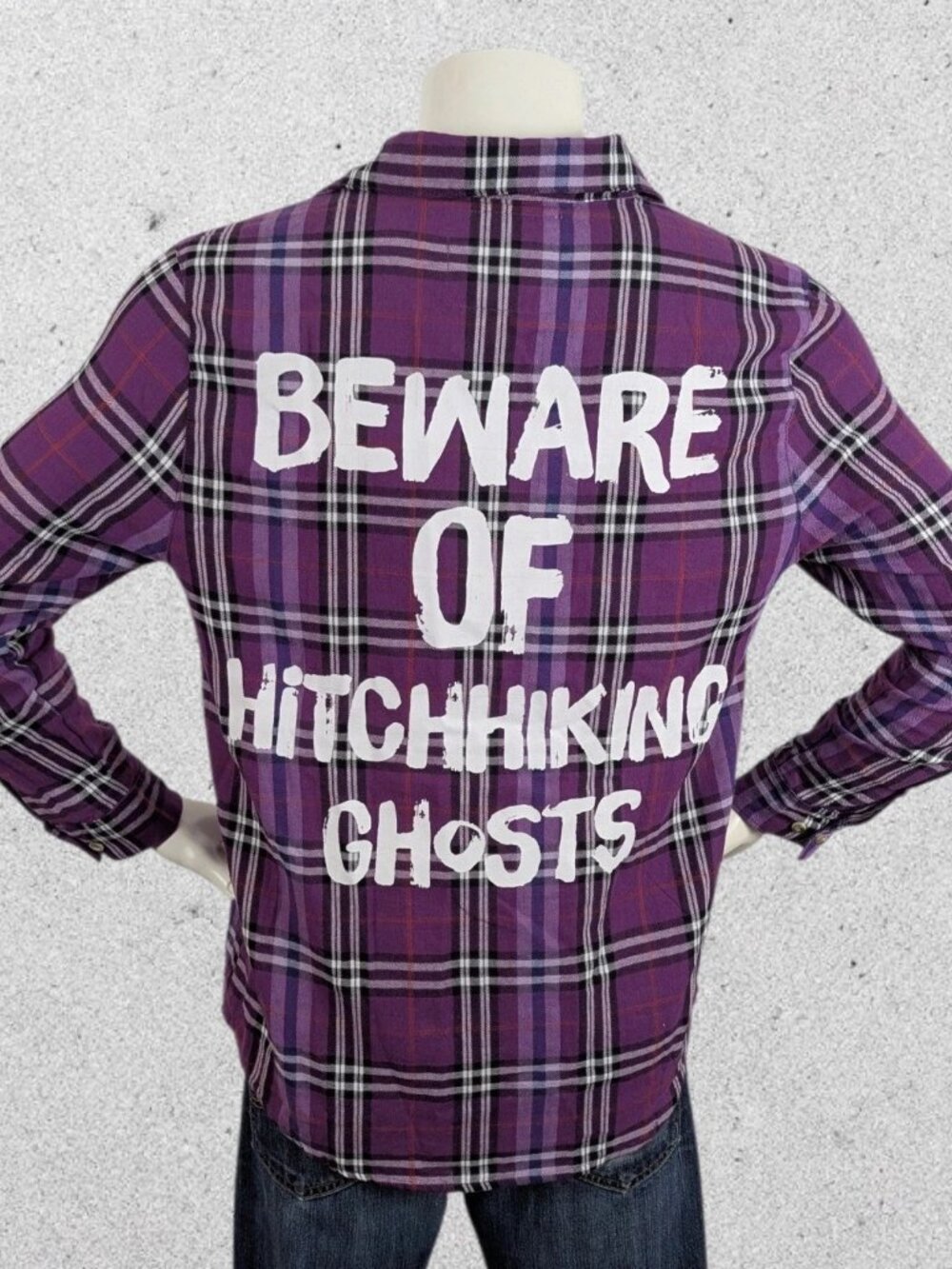Cakeworthy Shirt Medium Purple Plaid Disney Haunted Mansion Hitchhiking Ghosts